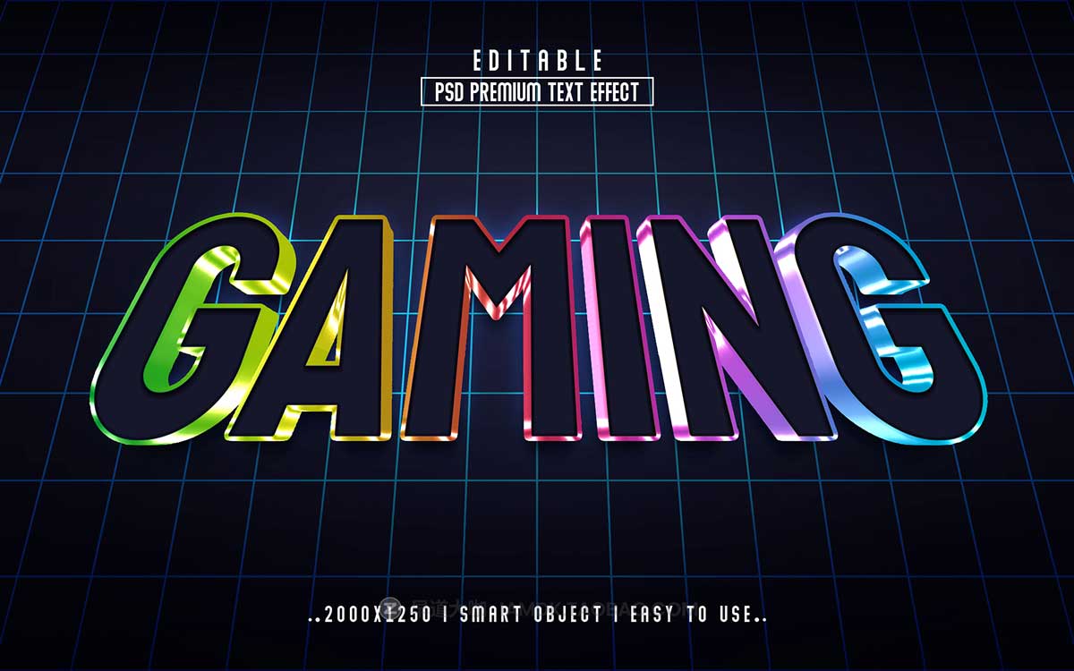 21款80年代复古霓虹3D立体标题LOGO设计PS特效样机模板素材 RGB Gaming 3D Editable Text Effect_img_1