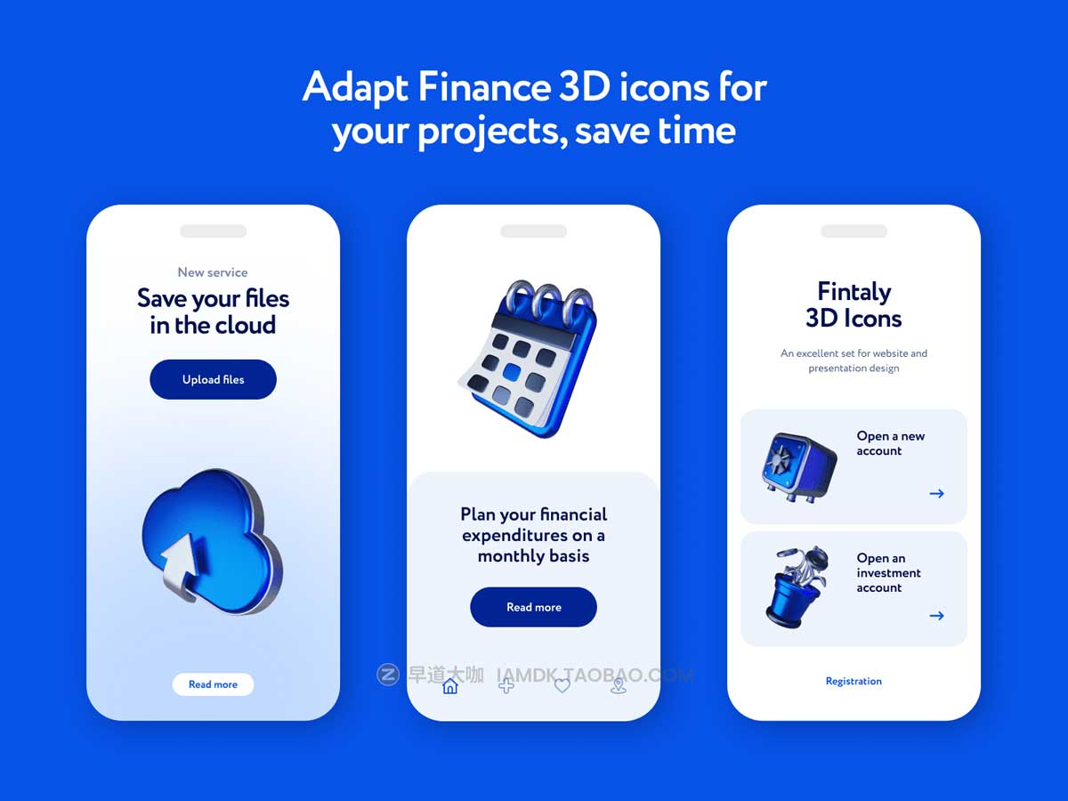 Blender模型 30款高级3D立体质感金融理财APP界面设计Icons图标素材包 Fintaly by welovegraphics_img_1