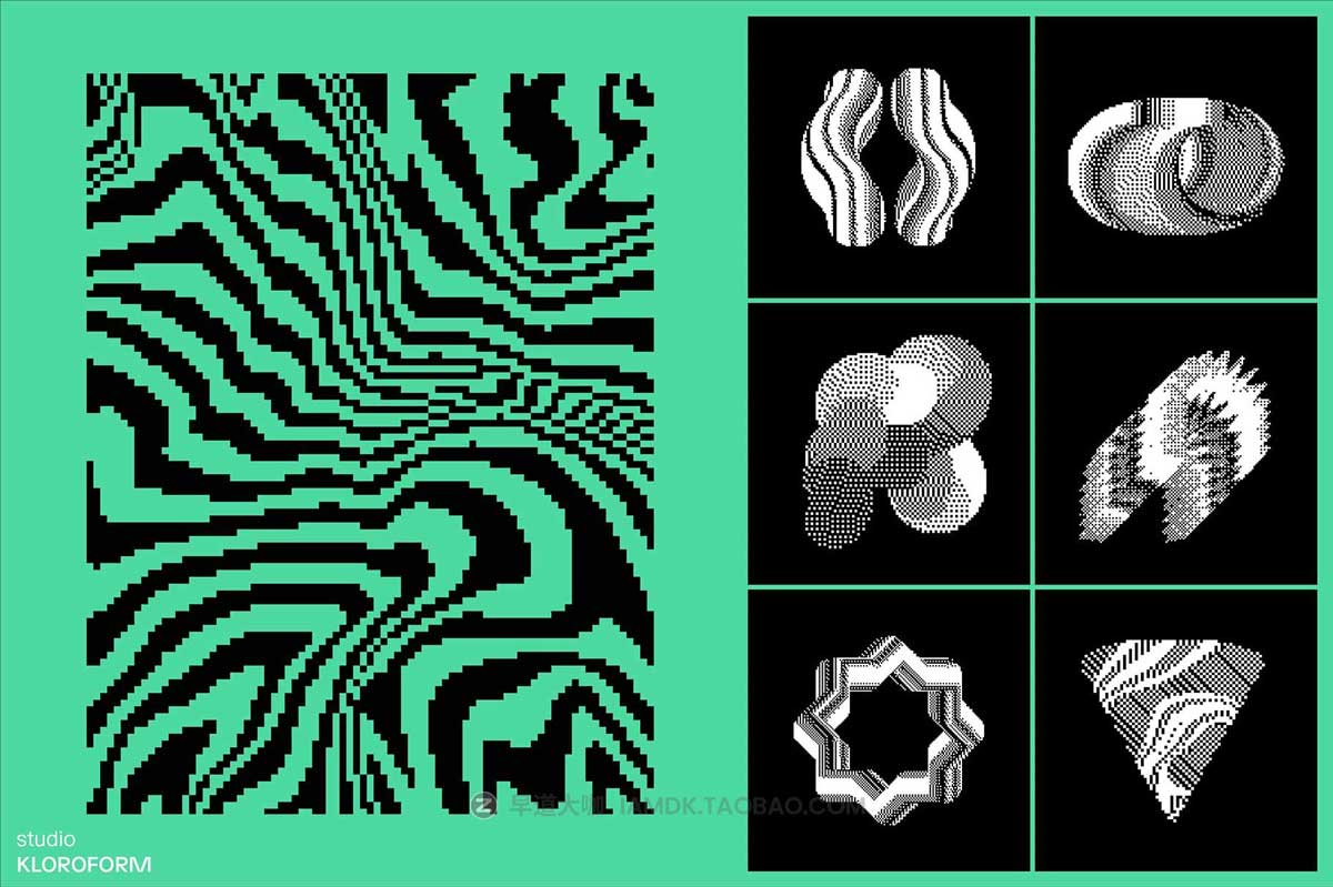 130款复古像素马赛克半调颗粒低保真抽象艺术几何图形AI设计素材 Dither 2 by kloroform_img_1