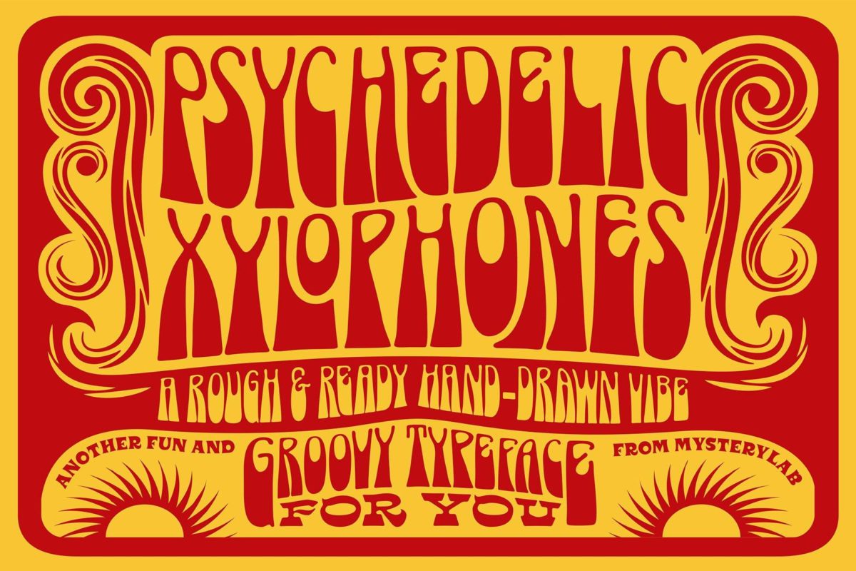 60年底复古迷幻逆反差扭曲海报标题LOGO设计PSPROCREATE西文字体安装包 Psychedelic Xylophones Font_img_1