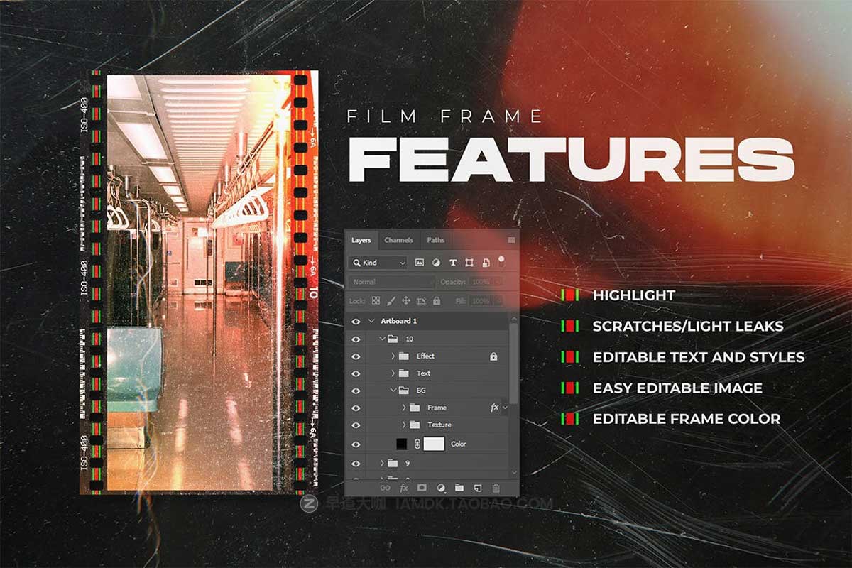 10款复古逼真胶片边框模拟老照片效果PSD分层设计素材 Film Frame Analog V.1_img_1