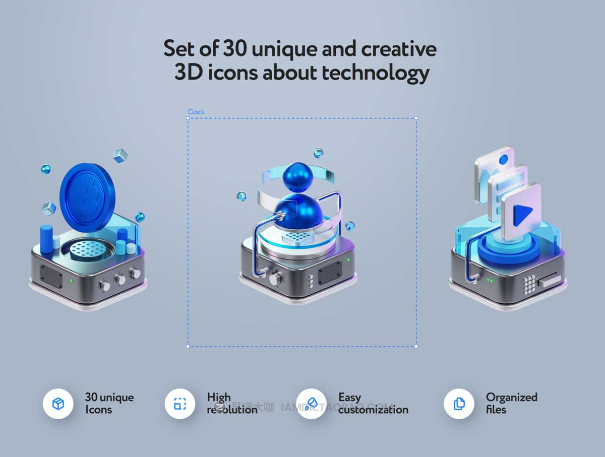 30款3D未来科幻金属数码科技赛博朋克立体插图插画png图片素材 Techsy Technology 3D Icons_img_1