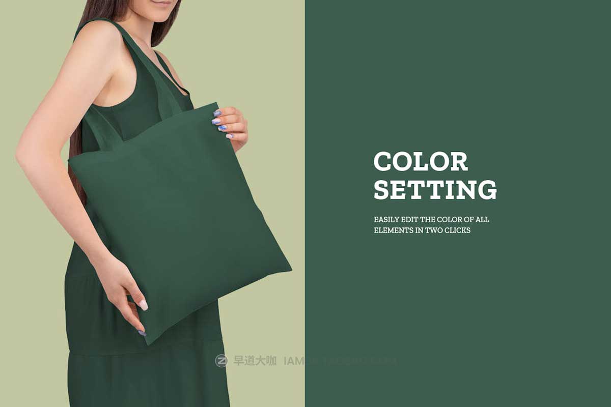 6款逼真女孩手挎无纺布帆布袋印花图案设计PSD样机模板素材 6 Shopping Tote Bag Mockups_img_1