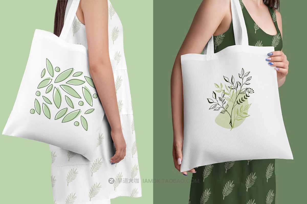 6款逼真女孩手挎无纺布帆布袋印花图案设计PSD样机模板素材 6 Shopping Tote Bag Mockups_img_1