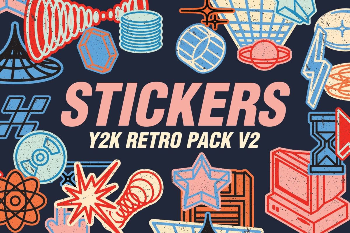 25款复古赛博Y2K风标签贴纸徽章几何图形AI矢量设计素材 Y2K Retro Stickers Pack V.2_img_1