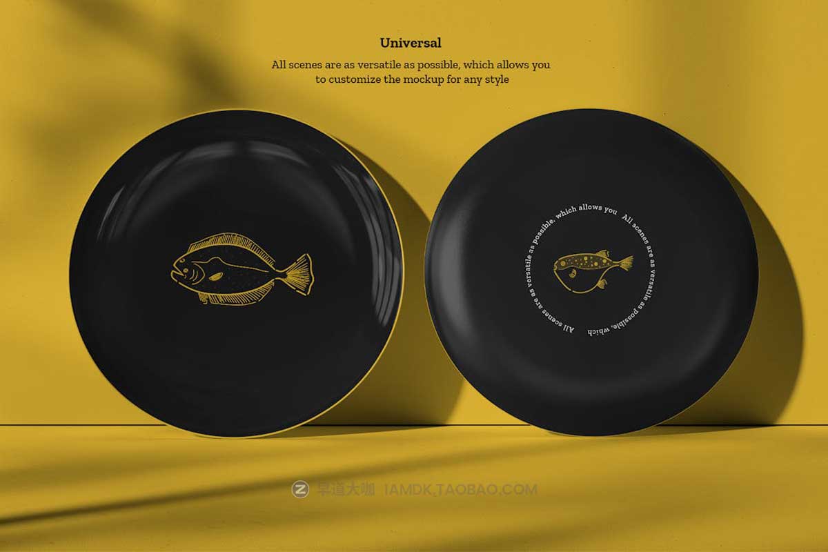 7款时尚陶瓷餐具盘子包装盒设计PS智能贴图样机模板素材 7 Ceramic Dinner/Dessert Plate Mockups vol.2_img_1