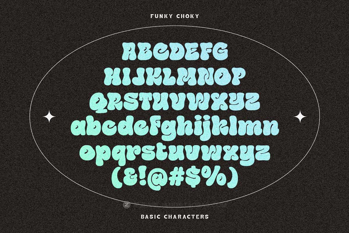 复古Y2K风气泡圆形涂鸦迷幻标题Logo设计PSPROCREATE英文字体安装包 Funky Choky Typeface_img_1