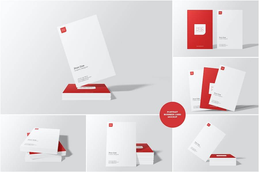 6款时尚简约竖版商务名片卡片设计PS智能贴图样机模板 Portrait Business Card Mockup Front View_img_1