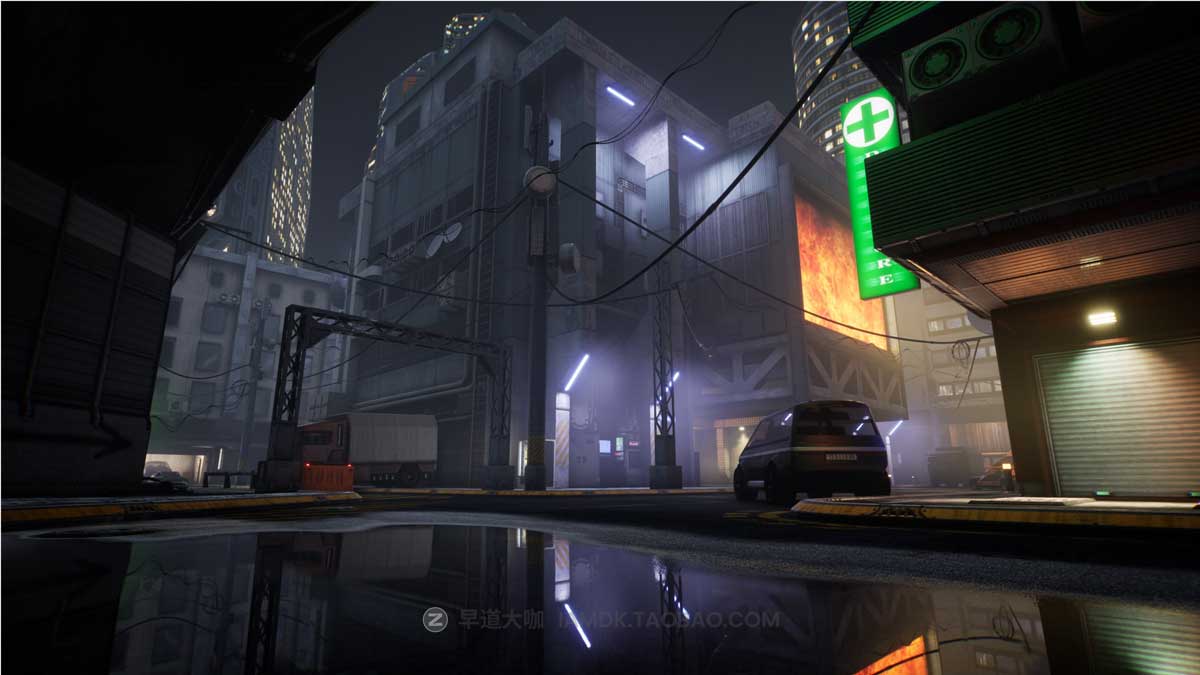 UE模型 未来科幻赛博朋克风城市街道高楼3D模型设计素材 Cyberpunk Street Assets_img_1