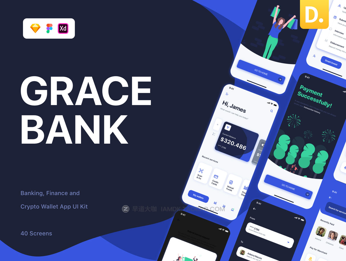 40屏高级现代极简加密钱包银行理财软件APP界面设计UI套件 Grace - Banking App UI Kit_img_1