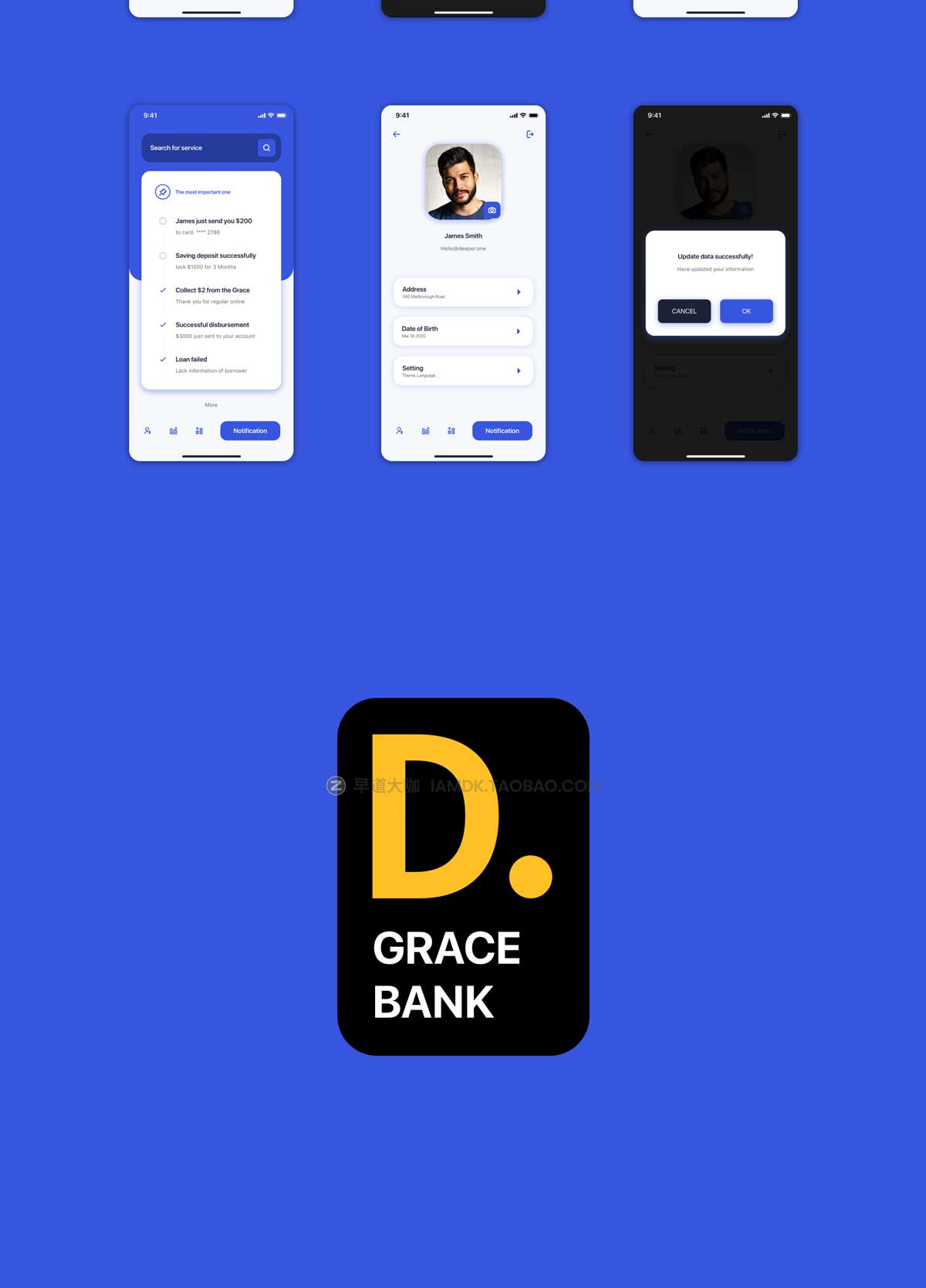 40屏高级现代极简加密钱包银行理财软件APP界面设计UI套件 Grace - Banking App UI Kit_img_1