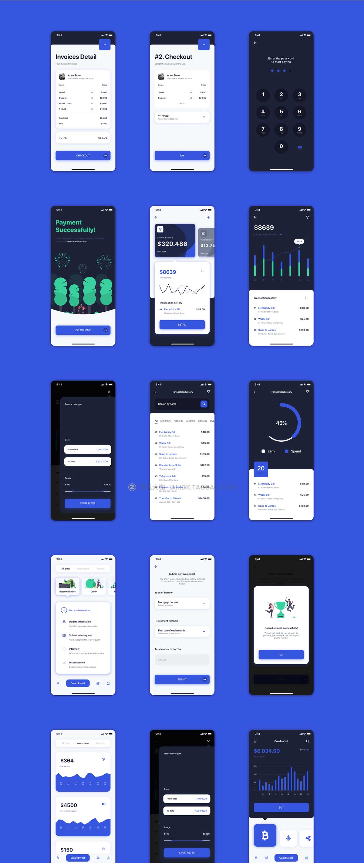 40屏高级现代极简加密钱包银行理财软件APP界面设计UI套件 Grace - Banking App UI Kit_img_1