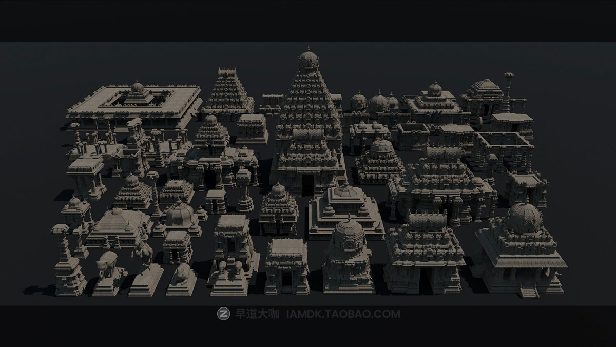 Blender模型 远古印度神庙庙宇遗迹3D模型Blender/FBX ArtStation – Indian Temple – KitBash Set_img_1