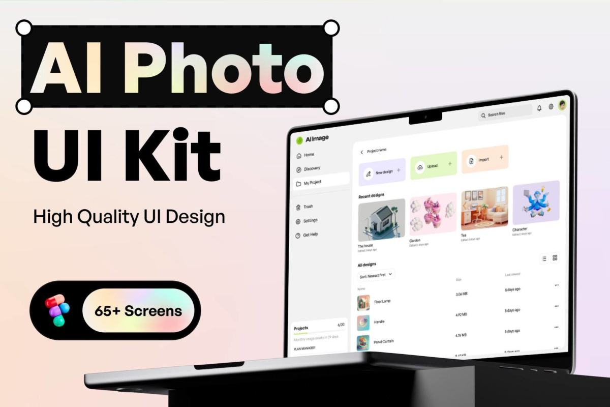 65+屏AI人工智能绘画图像照片编辑器应用UI用户界面套件Figma模板 AI Photo UI Kit_img_1