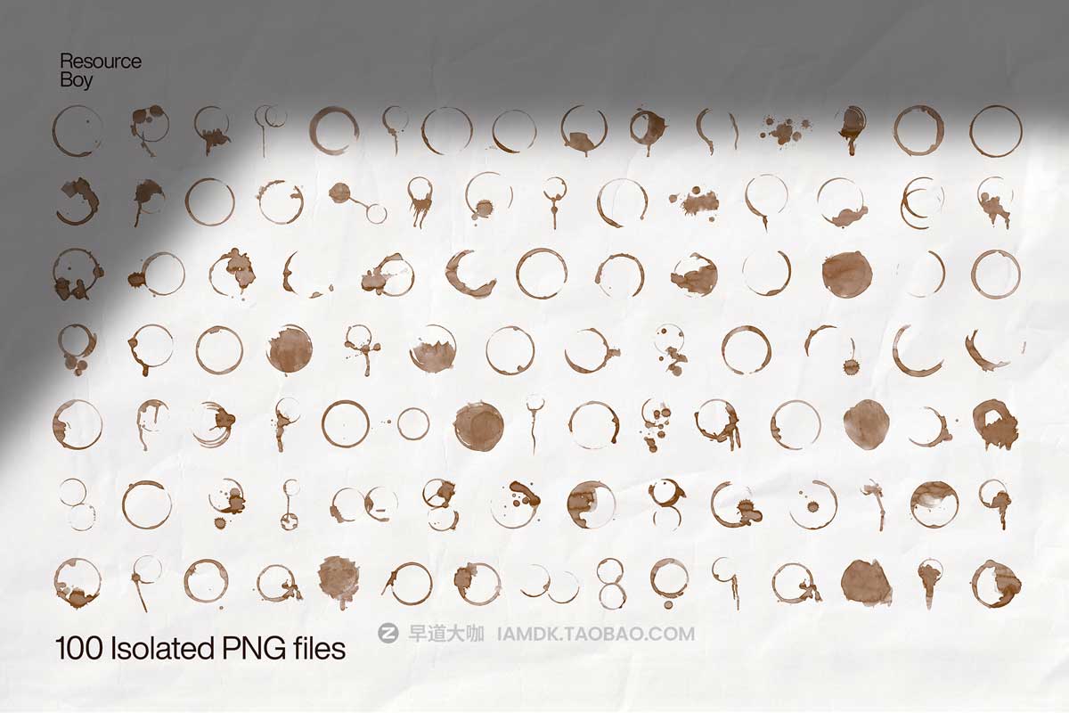 100款4K高清咖啡色水渍污渍PNG免抠图背景图片设计素材包 100 Coffee Stain Textures_img_1