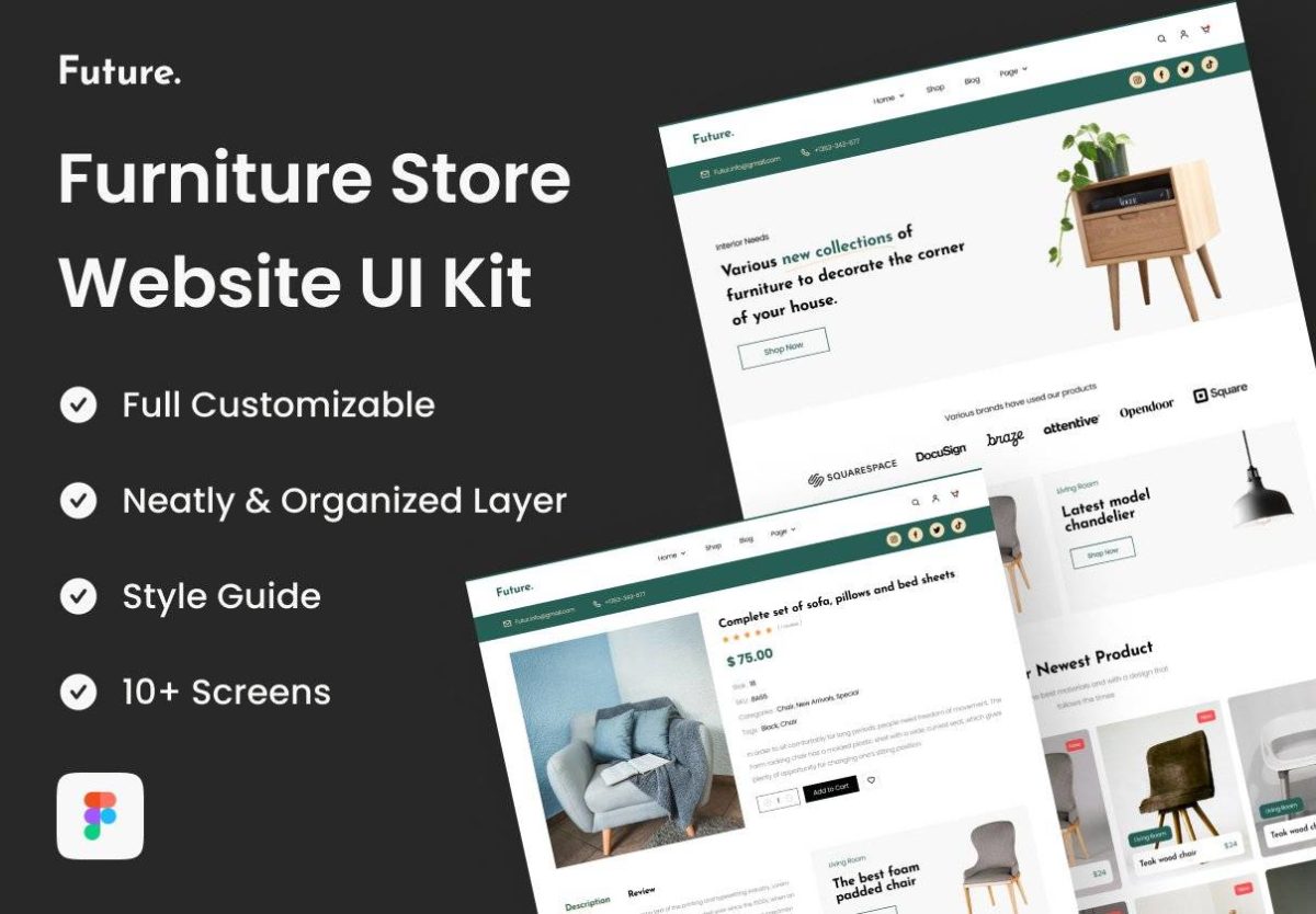 10+屏在线家具销售商城网站界面设计Figma模板套件素材 Future - Furniture Store Website UI Kit_img_1