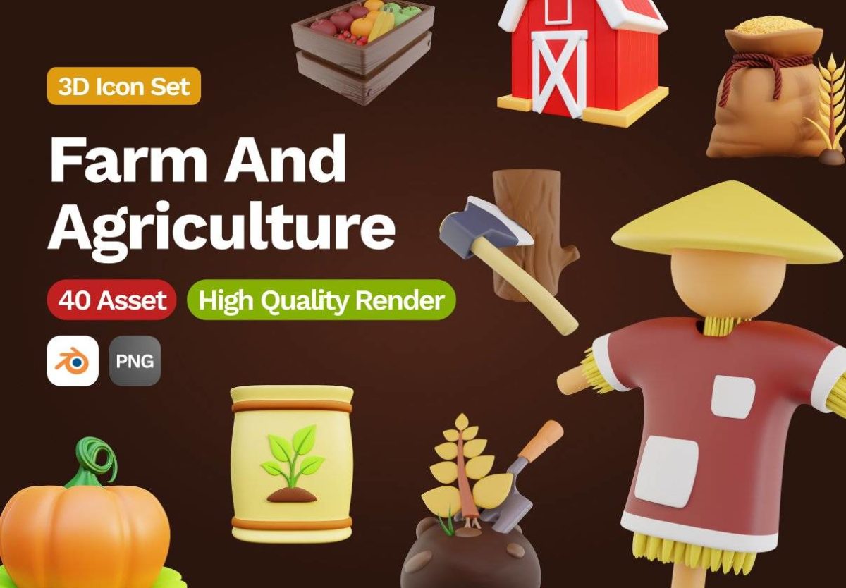 40款精美农村农场农业食物粮食农产品主题3D图标Icons设计素材 3D Farm And Agriculture Icon_img_1