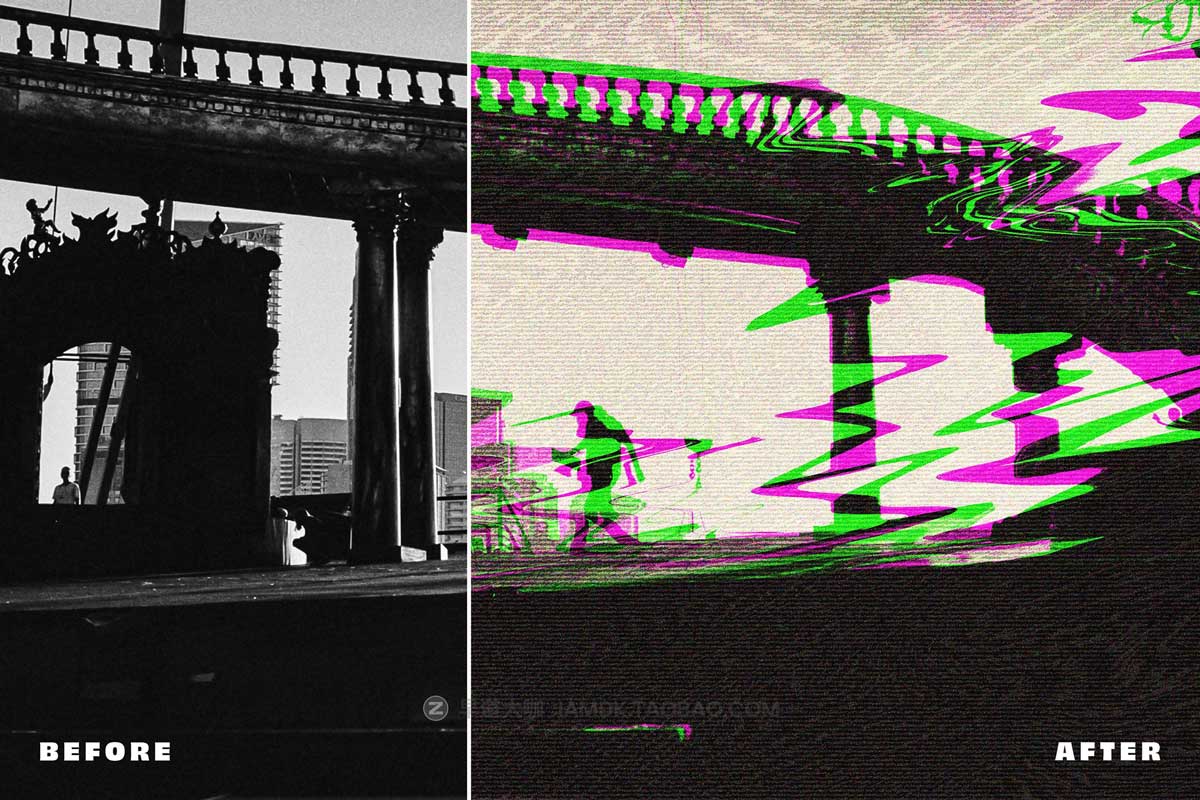 潮流故障失真扭曲位移照片修图PS特效样机模板设计素材 Error Glitch Photo Effect_img_1