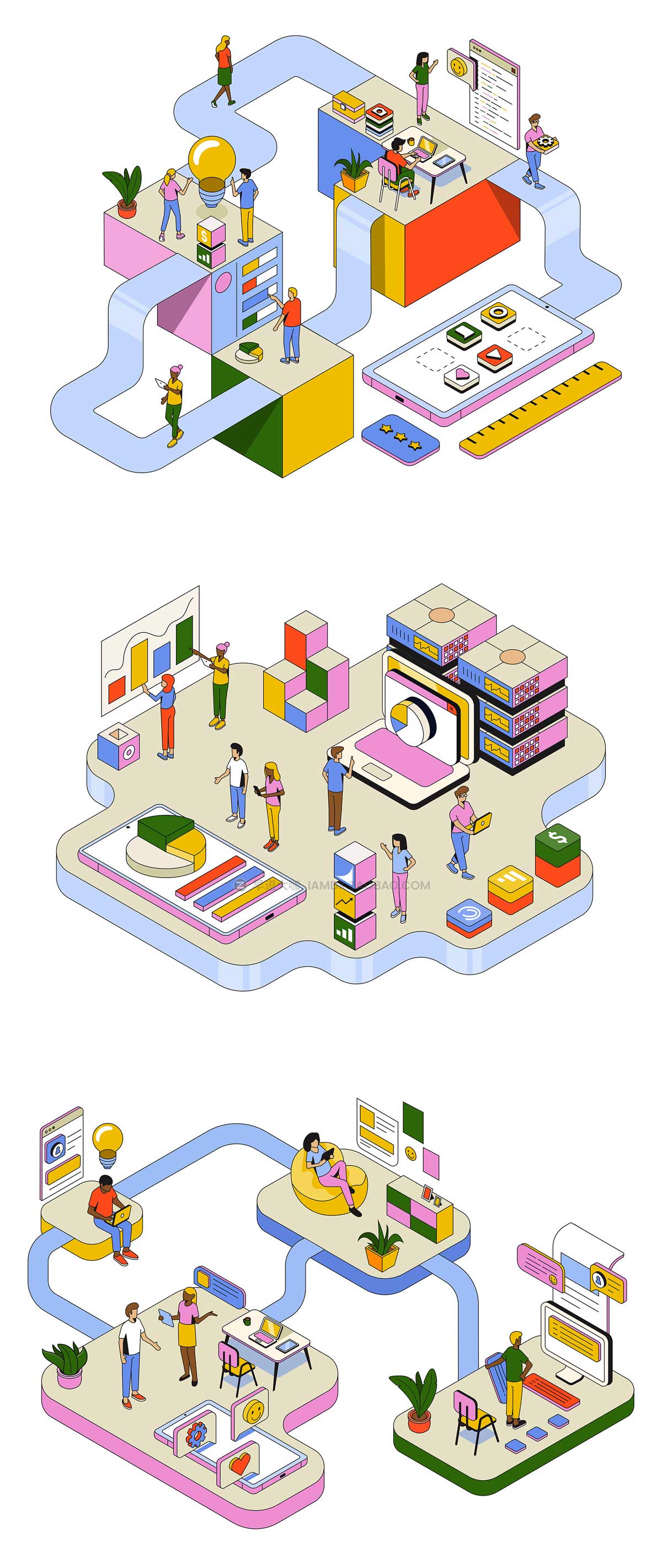 10款创意在线教育办公工作流程2.5D等距AI矢量插图设计素材 Collection of Isometric Illustrations on various topics_img_1