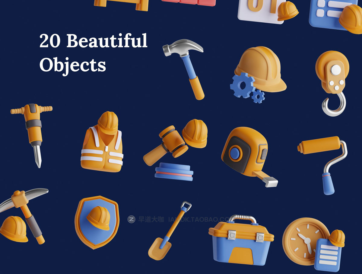 20款卡通有趣劳动节主题3D三维图标Icons设计素材合集 Labour Day 3D Icon Set_img_1