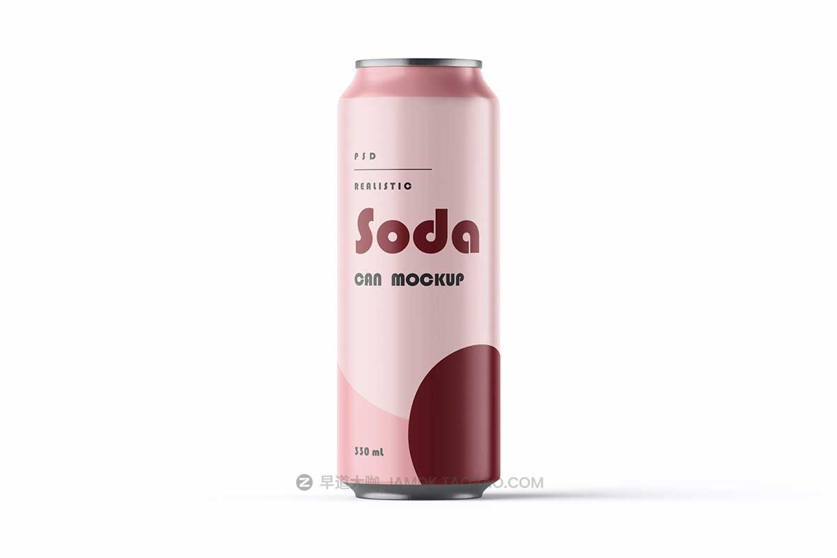 时尚330ml苏打水饮料啤酒金属锡罐易拉罐设计贴图PSD样机模板 Soda Can Mockup in Studio Light_img_1