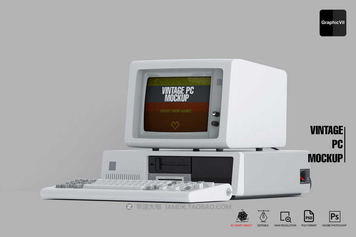 复古IBM5150老式台式机电脑屏幕演示PSD样机模板素材 Vintage PC Mockup Part 2 IBM 5150_img_1