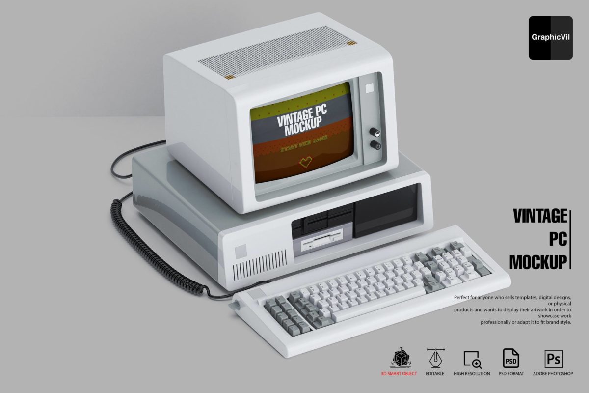 复古IBM5150老式台式机电脑屏幕演示PSD样机模板素材 Vintage PC Mockup Part 2 IBM 5150_img_1