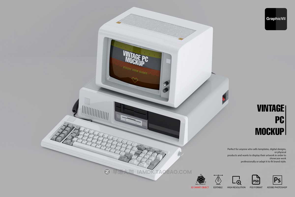 复古IBM5150老式台式机电脑屏幕演示PSD样机模板素材 Vintage PC Mockup Part 2 IBM 5150_img_1