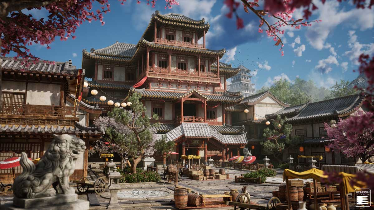 UE模型 复古封建社会日本和风城市寺庙楼阁建筑3D素材包 Unreal Engine - Feudal Japan Megapack_img_1