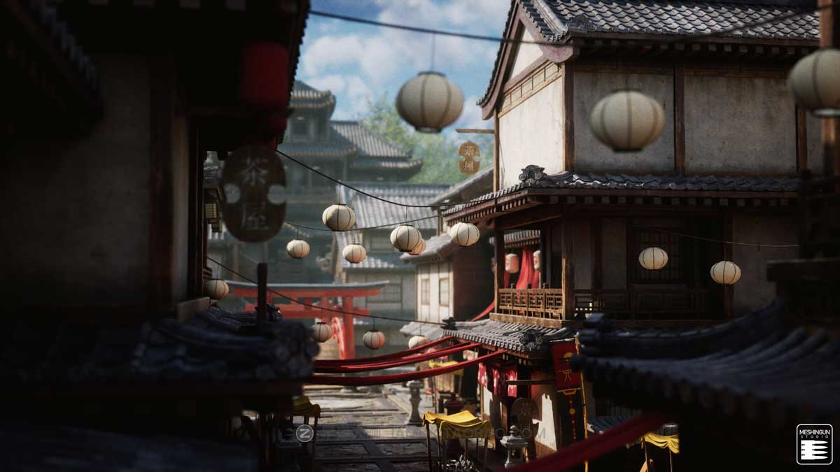 UE模型 复古封建社会日本和风城市寺庙楼阁建筑3D素材包 Unreal Engine - Feudal Japan Megapack_img_1