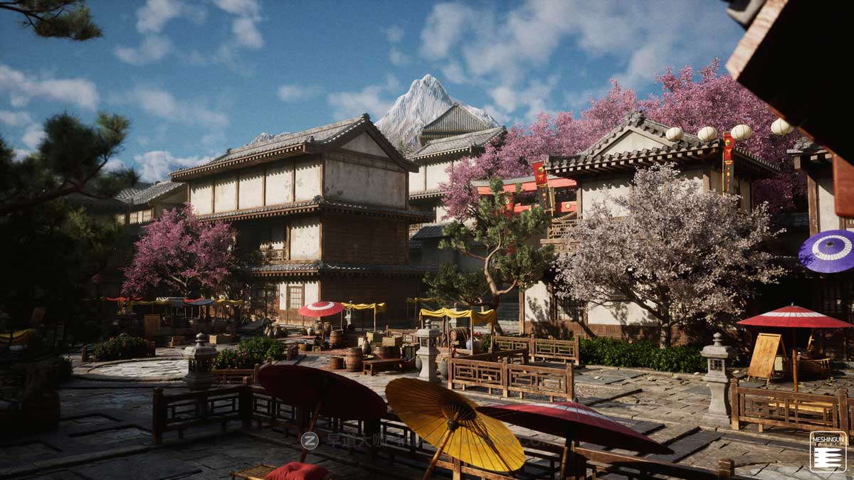 UE模型 复古封建社会日本和风城市寺庙楼阁建筑3D素材包 Unreal Engine - Feudal Japan Megapack_img_1