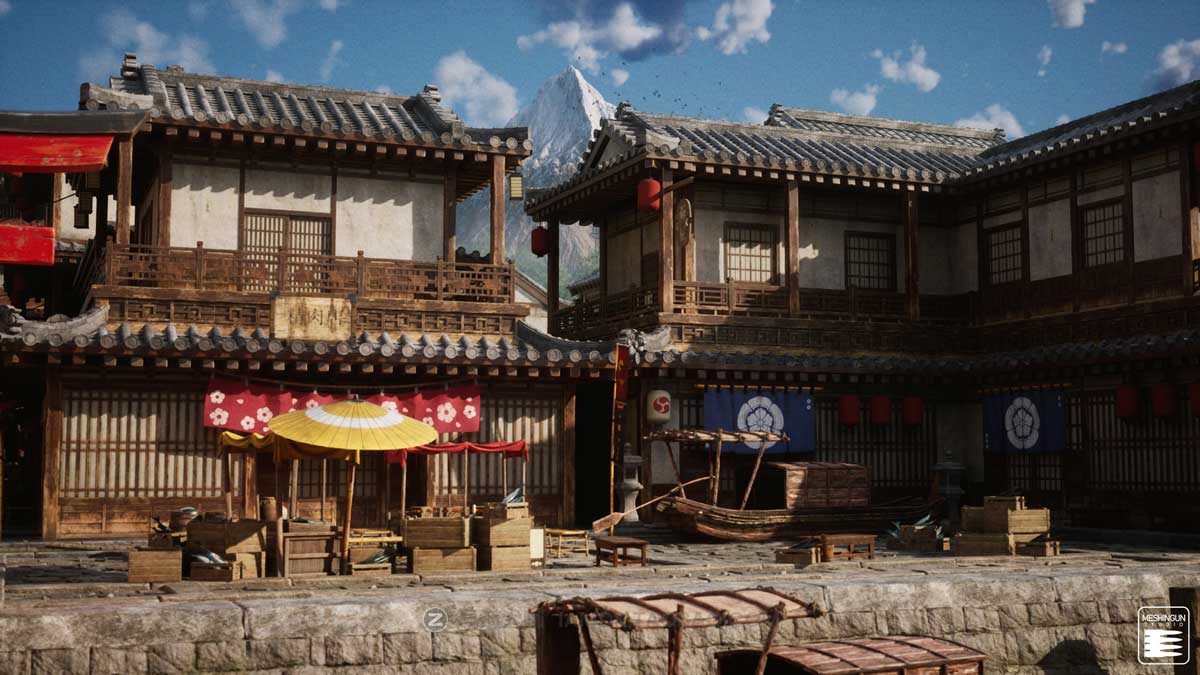 UE模型 复古封建社会日本和风城市寺庙楼阁建筑3D素材包 Unreal Engine - Feudal Japan Megapack_img_1