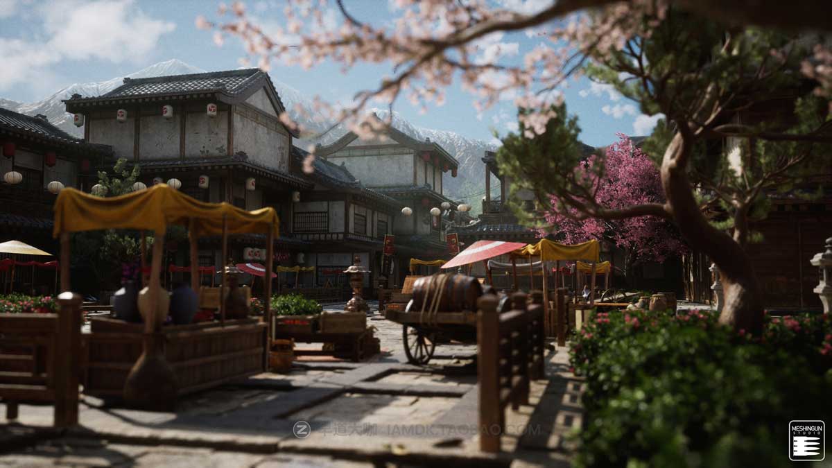 UE模型 复古封建社会日本和风城市寺庙楼阁建筑3D素材包 Unreal Engine - Feudal Japan Megapack_img_1