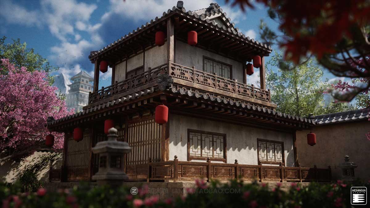 UE模型 复古封建社会日本和风城市寺庙楼阁建筑3D素材包 Unreal Engine - Feudal Japan Megapack_img_1