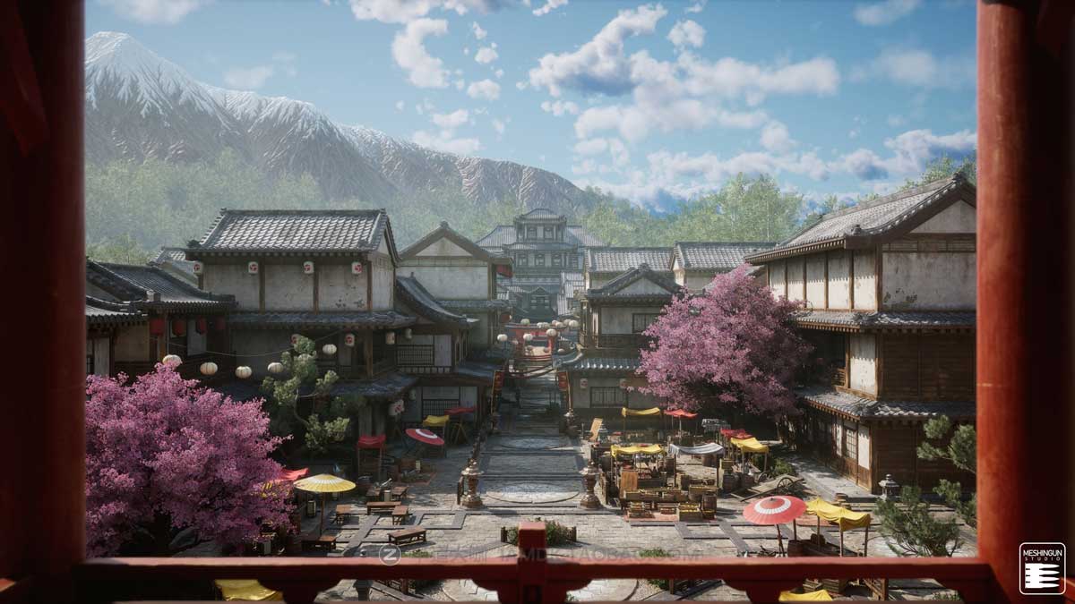 UE模型 复古封建社会日本和风城市寺庙楼阁建筑3D素材包 Unreal Engine - Feudal Japan Megapack_img_1