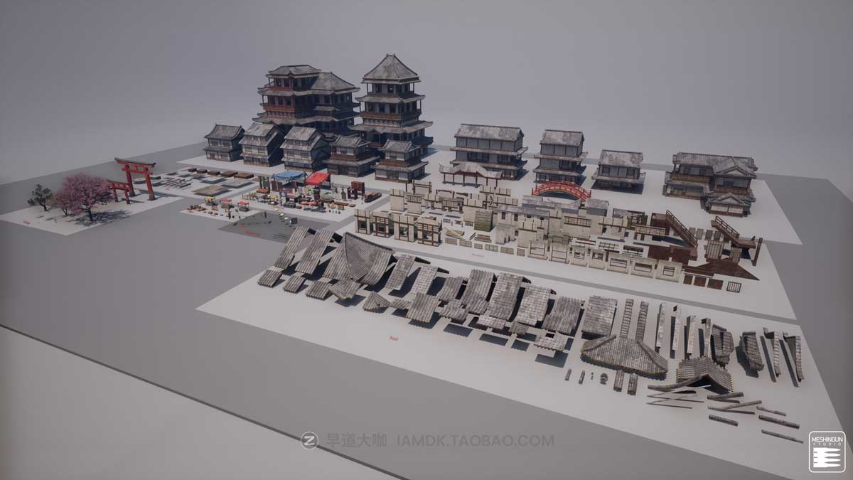 UE模型 复古封建社会日本和风城市寺庙楼阁建筑3D素材包 Unreal Engine - Feudal Japan Megapack_img_1