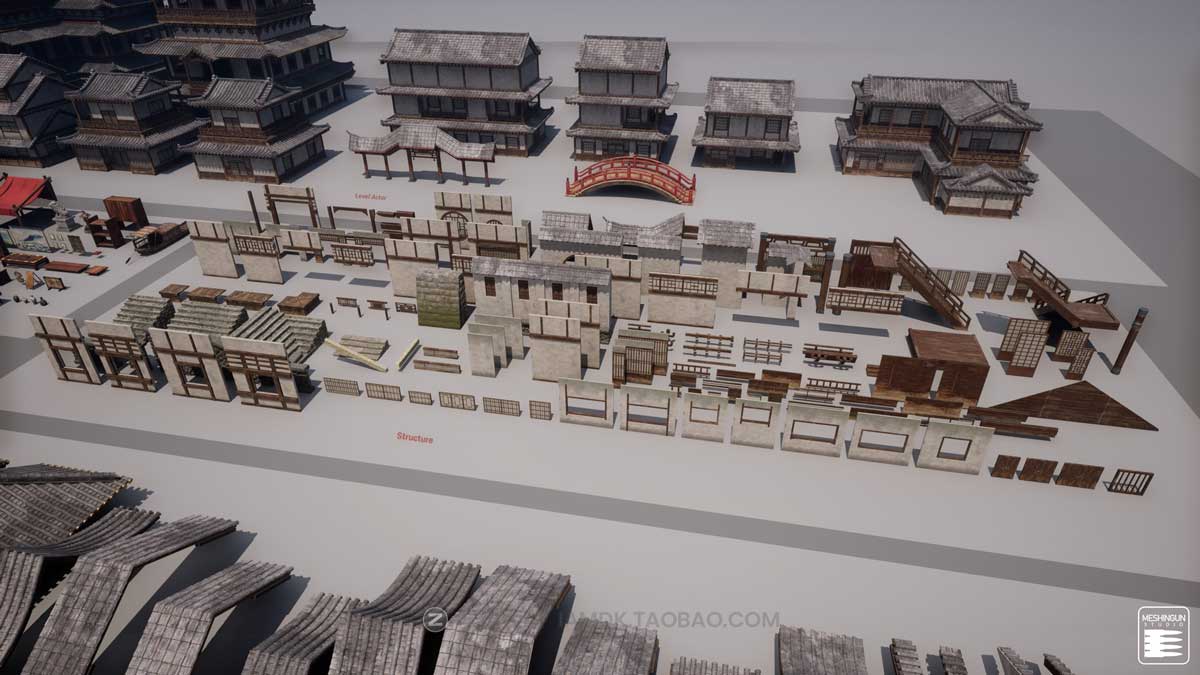 UE模型 复古封建社会日本和风城市寺庙楼阁建筑3D素材包 Unreal Engine - Feudal Japan Megapack_img_1