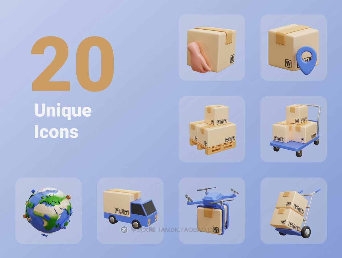 20款物流快递货物配送3D插图插画图标Icons设计素材 3d Delivery Service Icon Illustration_img_1