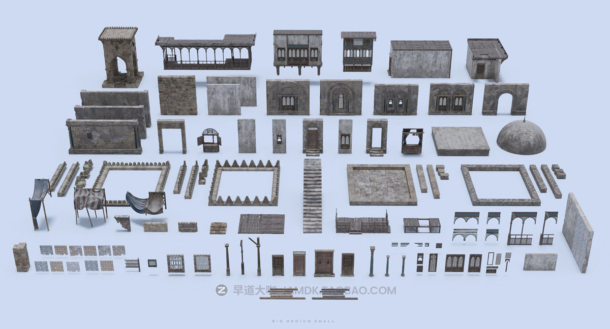 中东集市建筑楼房生活环境物品人物3D模型 Blender/FBX/OBJ/UE格式 Big Medium Small - Grand Bazaar Collection Bundle_img_1