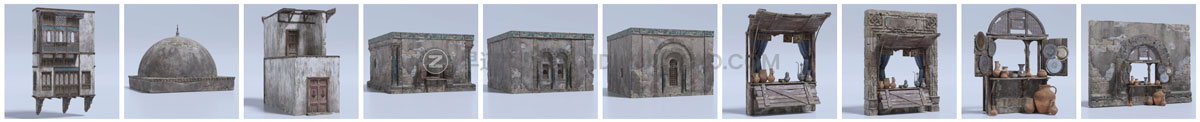 中东集市建筑楼房生活环境物品人物3D模型 Blender/FBX/OBJ/UE格式 Big Medium Small - Grand Bazaar Collection Bundle_img_1