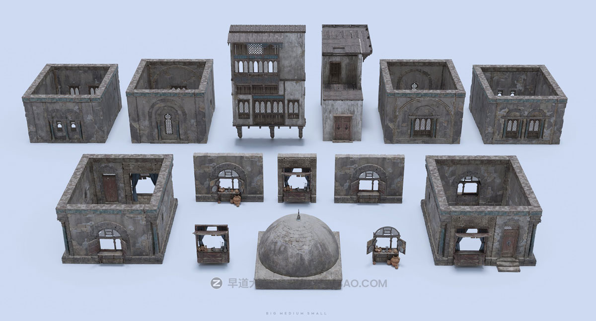 中东集市建筑楼房生活环境物品人物3D模型 Blender/FBX/OBJ/UE格式 Big Medium Small - Grand Bazaar Collection Bundle_img_1