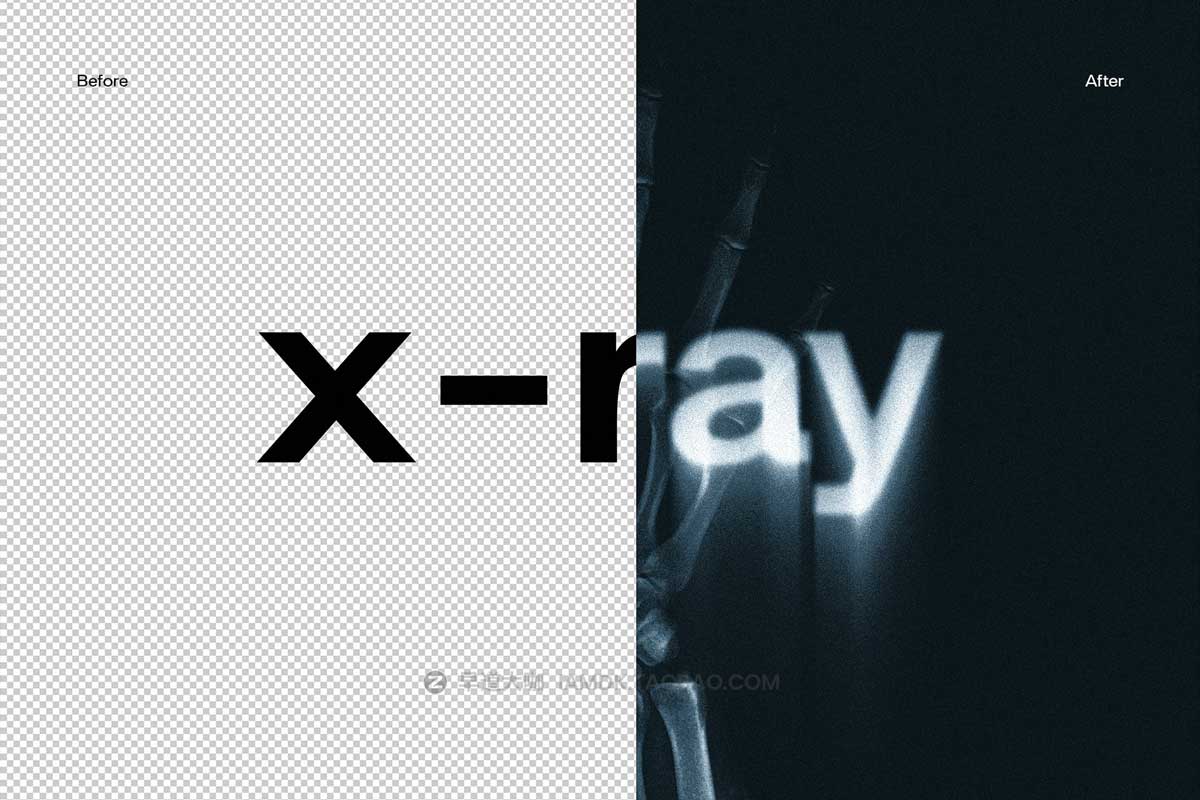 复古X光射线扫描器透视噪点模糊文本Logo标题处理PSD特效样机 X-Ray Text Distortion Effect_img_1