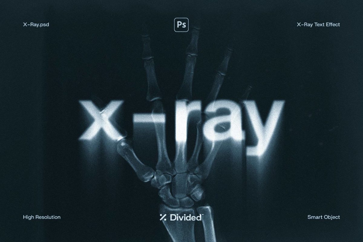 复古X光射线扫描器透视噪点模糊文本Logo标题处理PSD特效样机 X-Ray Text Distortion Effect_img_1