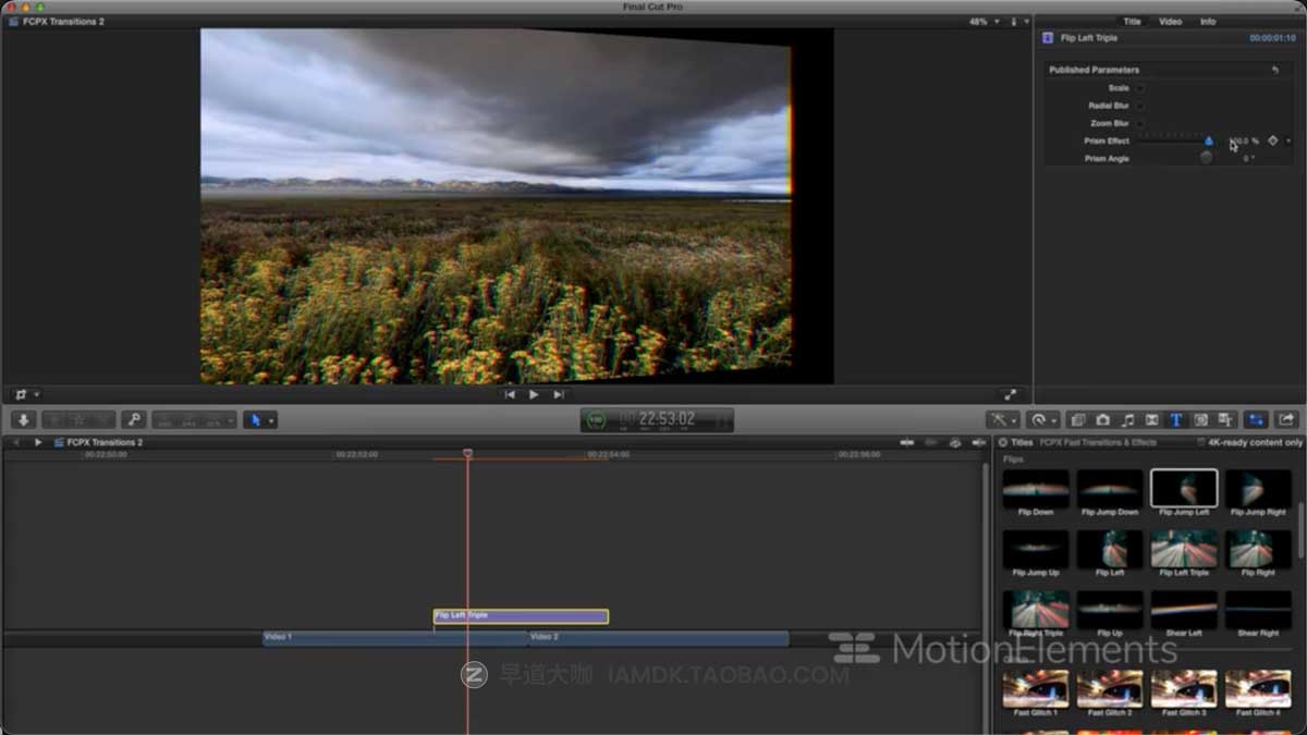 Fcpx插件 90组抖动摇晃旋转模糊损坏干扰故障翻转视频转场特效预设 MotionElements - FCPX Fast Transitions & Effects_img_1