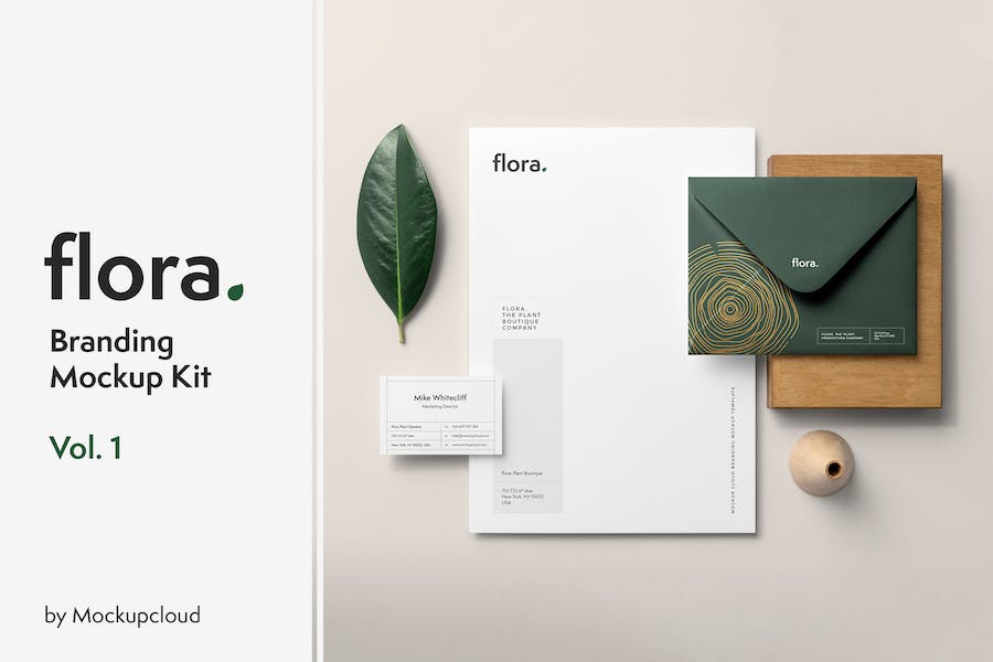 8款时尚优雅品牌VI设计名片信纸信封展示效果图PSD样机模板素材 Flora Branding Mockup Vol. 1_img_1