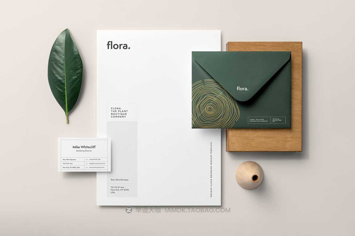 8款时尚优雅品牌VI设计名片信纸信封展示效果图PSD样机模板素材 Flora Branding Mockup Vol. 1_img_1