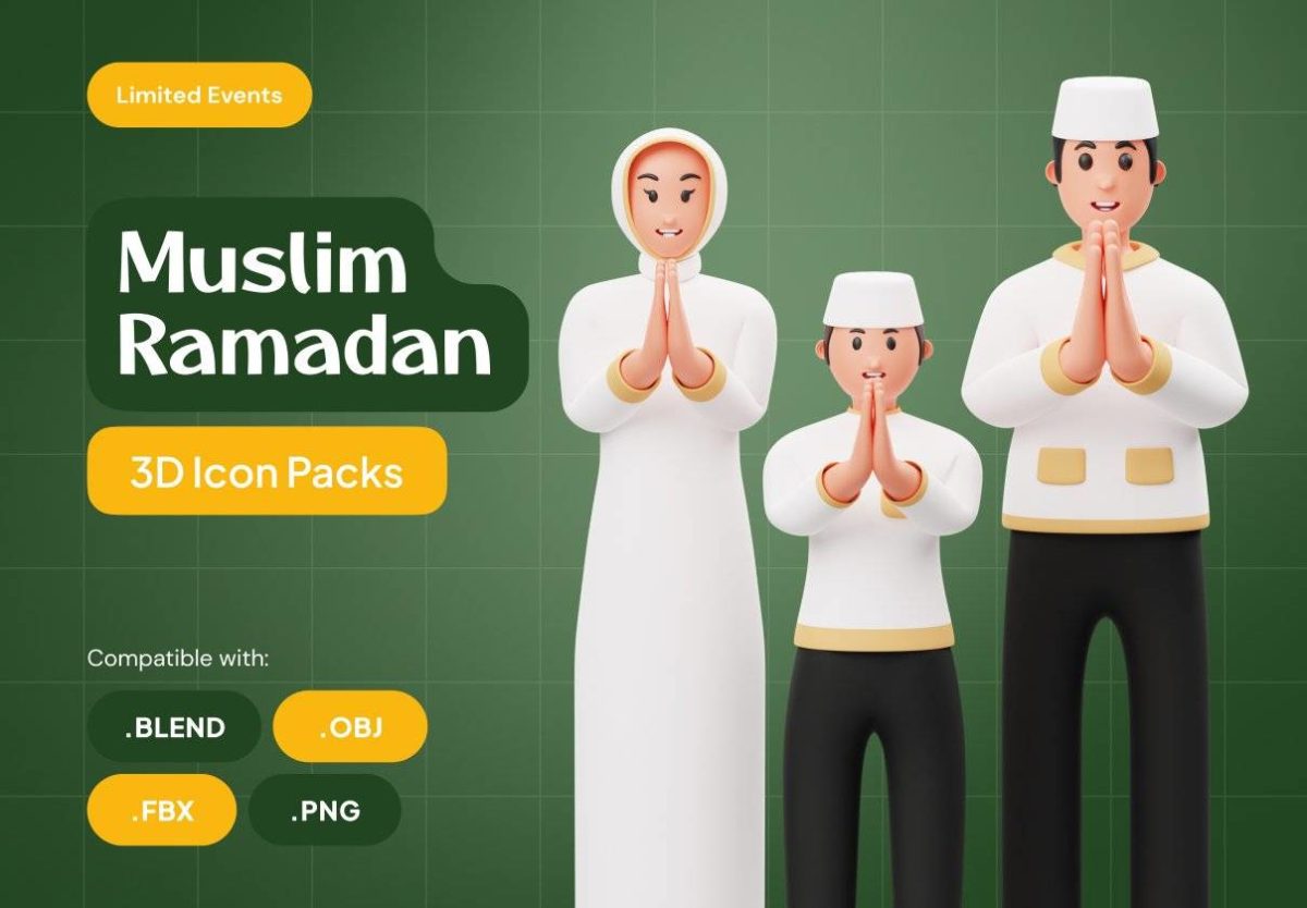 穆斯林斋月节3D人物角色插图Blender模型设计素材包 Muslim Ramadan 3D Character_img_1