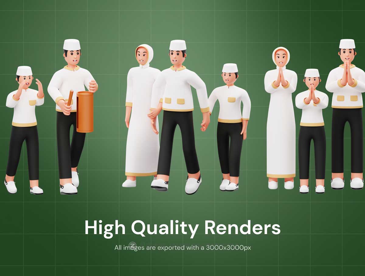 穆斯林斋月节3D人物角色插图Blender模型设计素材包 Muslim Ramadan 3D Character_img_1