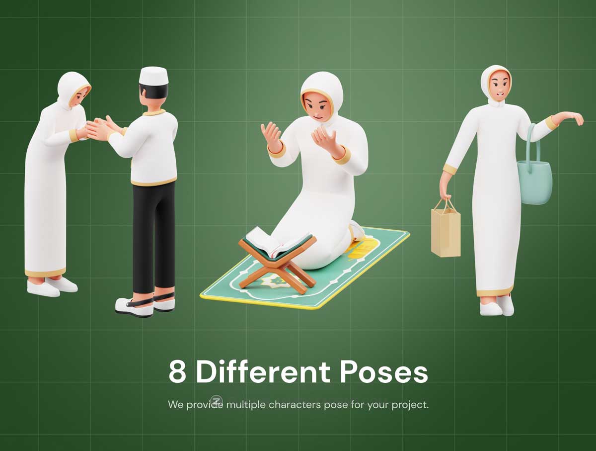 穆斯林斋月节3D人物角色插图Blender模型设计素材包 Muslim Ramadan 3D Character_img_1