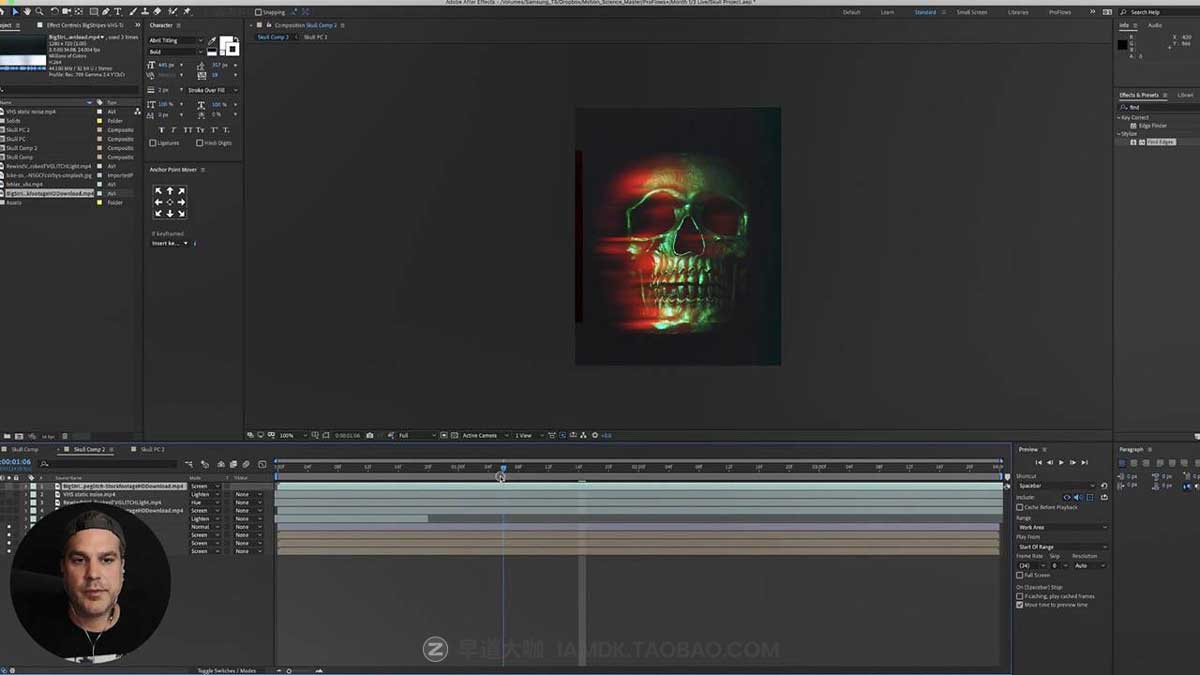 AE教程 如何给视频进行分色调色处理剪辑视频教程 Motion Science ProFlows+ VHS Skull (Glitch FX Bonus Lesson)_img_1